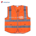 Custom Hi Vis Flourescent Orange Workwear Zippered Reflective Waistcoat EN471 Pockets High Visibility Safety Vest ANSI